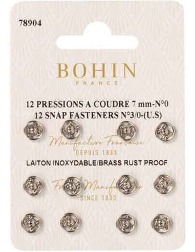 Bottoni a pressione da cucire 7 mm Bohin - Argento