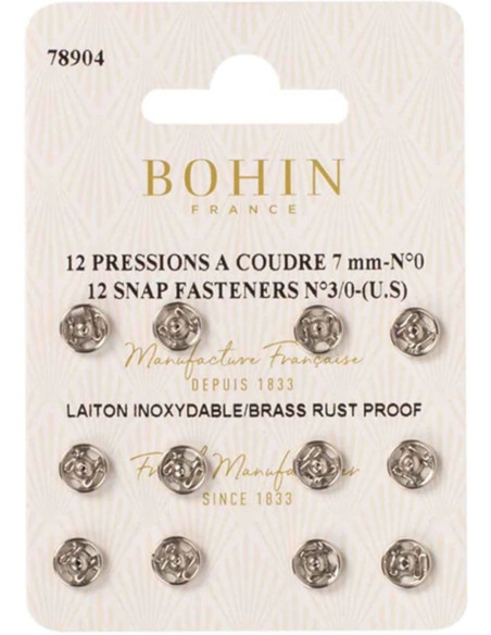 Bottoni a pressione da cucire 7 mm Bohin - Argento