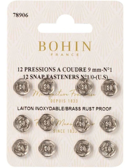 Bottoni a pressione da cucire 9 mm Bohin - Argento