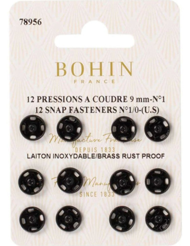 Bottoni a pressione da cucire 9 mm Bohin - Nero