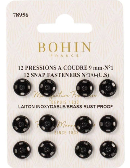 Bottoni a pressione da cucire 9 mm Bohin - Nero