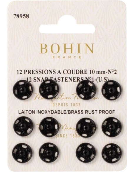 Bottoni a pressione da cucire 10 mm Bohin - Nero