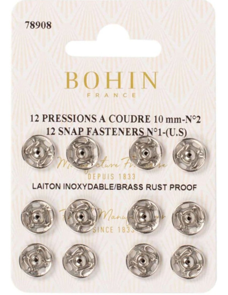 Bottoni a pressione da cucire 10 mm Bohin - Argento