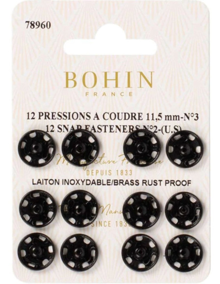 Bottoni a pressione da cucire 11,5 mm Bohin - Nero