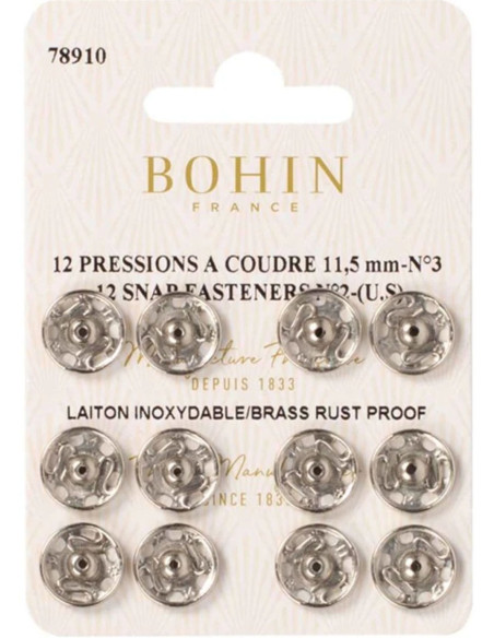 Bottoni a pressione da cucire 11,5 mm Bohin - Argento