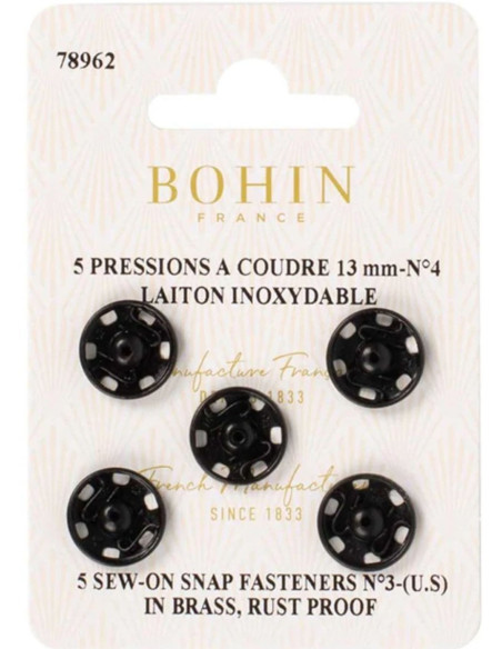 Bottoni a pressione da cucire 13 mm Bohin - Nero