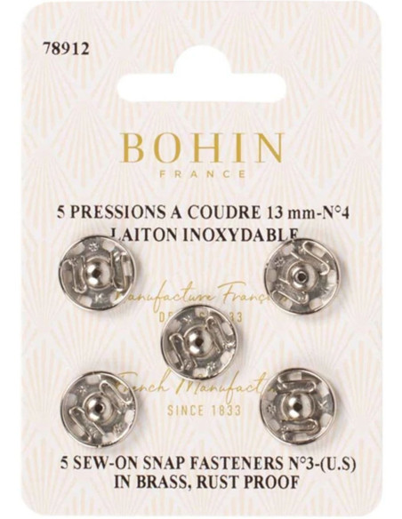 Bottoni a pressione da cucire 13 mm Bohin - Argento
