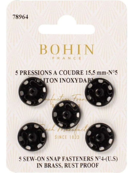 Bottoni a pressione da cucire 15,5 mm Bohin - Nero