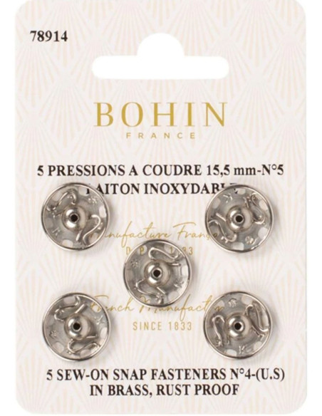 Bottoni a pressione da cucire 15,5 mm Bohin - Argento