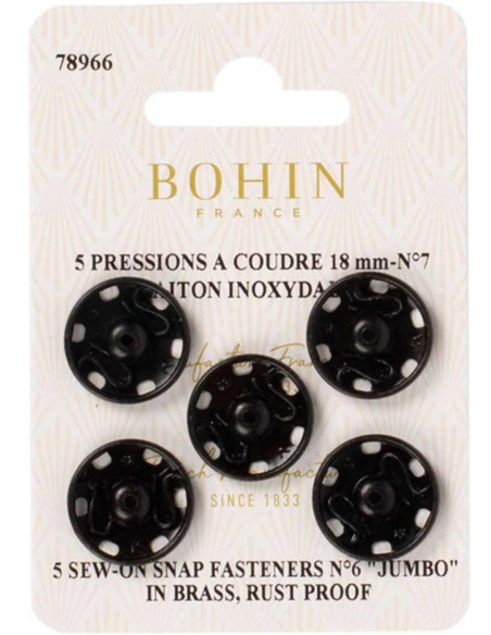 Bottoni a pressione da cucire 18 mm Bohin - Nero