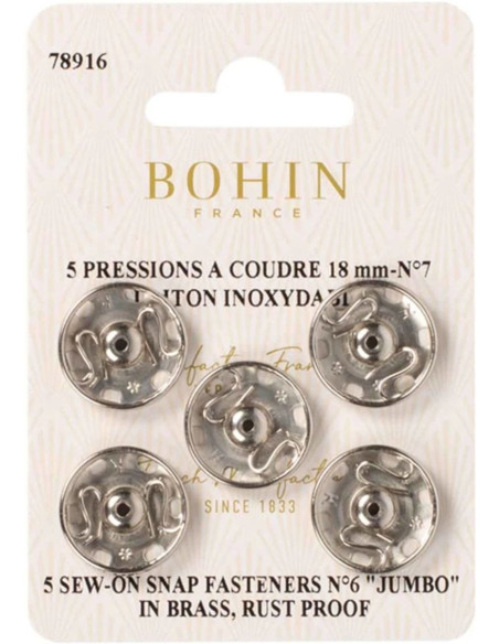 Bottoni a pressione da cucire 18 mm Bohin - Argento