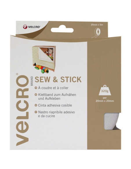 VELCRO® Brand Nastro autoadesivo misto (adesivo e da cucire) 20mm X 5M bianco