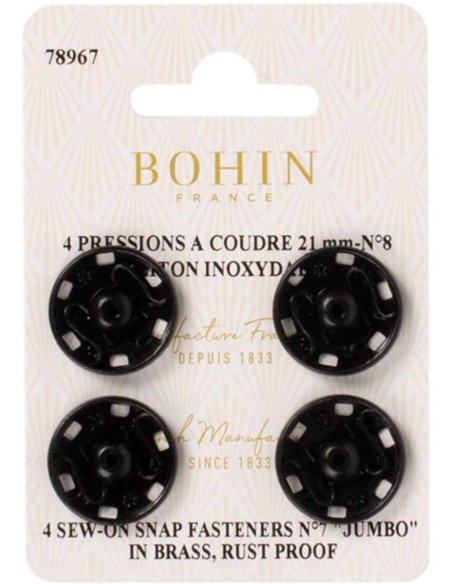 Bottoni a pressione da cucire 21 mm Bohin - Nero
