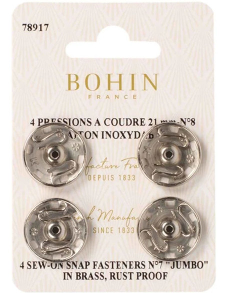 Bottoni a pressione da cucire 21 mm Bohin - Argento