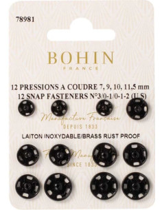 Assortimento di bottoni a pressione da cucire 4 misure Bohin - Nero