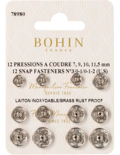 Assortimento di bottoni a pressione da cucire 4 misure Bohin - Argento