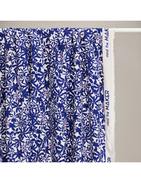 Tessuto crêpe di viscosa Flowery - Blu cobalto