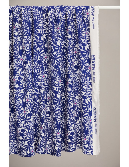 Tessuto crêpe di viscosa Flowery - Blu cobalto