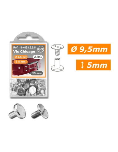 25 set di viti chicago 9,5 mm x 5 mm - Argento