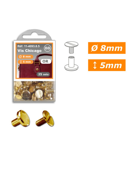 25 set di viti chicago 8 mm x 5 mm - Oro