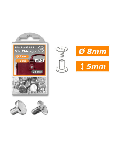 25 set di viti chicago 8 mm x 5 mm - Argento