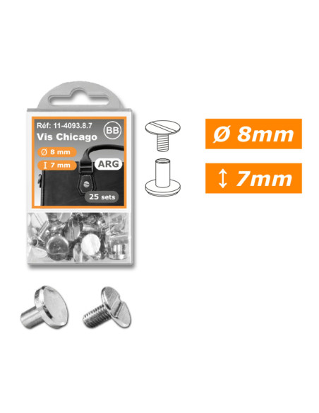 25 set di viti chicago 8 mm x 7 mm - Argento