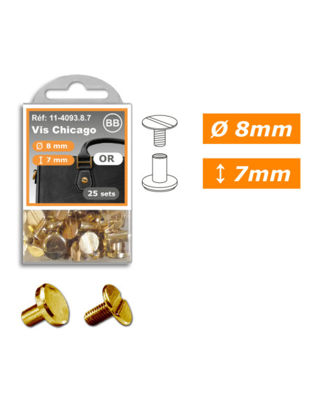 25 set di viti chicago 8 mm x 7 mm - Oro