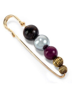 Spilla decorativa con perle nere, argento e bordeaux