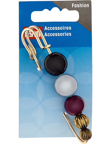 Spilla decorativa con perle nere, argento e bordeaux