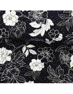 Tessuto lycra costume da bagno - Fiori nero e bianco