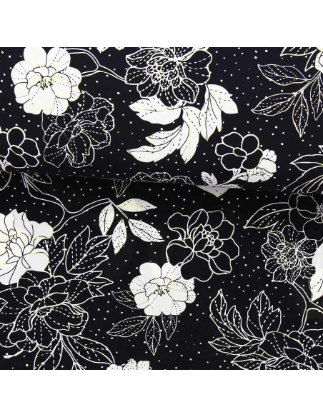Tessuto lycra costume da bagno - Fiori nero e bianco