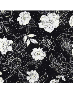 Tessuto lycra costume da bagno - Fiori nero e bianco 2