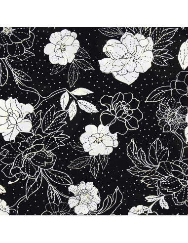 Tessuto lycra costume da bagno - Fiori nero e bianco