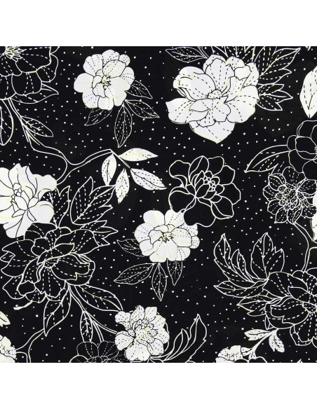 Tessuto lycra costume da bagno - Fiori nero e bianco