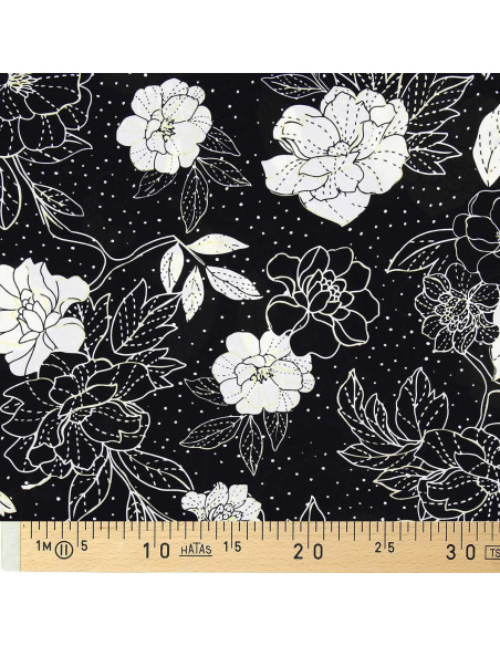 Tessuto lycra costume da bagno - Fiori nero e bianco