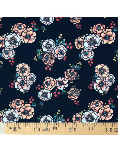 Tessuto lycra costume da bagno - Fiori su sfondo blu marino