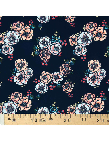 Tessuto lycra costume da bagno - Fiori su sfondo blu marino