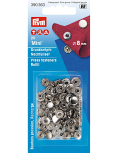 Ricarica di 10 bottoni a pressione anorak 8 mm Argento