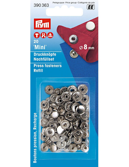Ricarica di 10 bottoni a pressione anorak 8 mm Argento