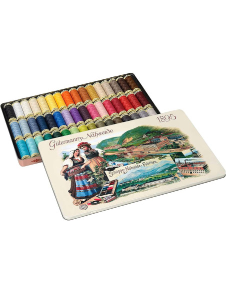 Scatola di 48 fili da cucito in poliestere Nostalgie 1895 Gütermann