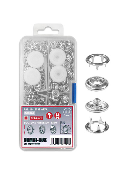Combi-Box 200 bottoni a pressione jersey baby - Argento 9,7 mm