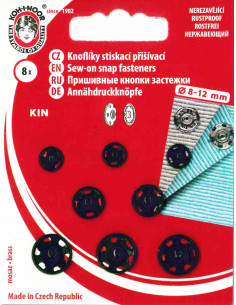 Assortimento di bottoni a pressione da cucire 3 misure - Nero