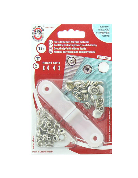 Scatola di 15 bottoni a pressione jersey Argento con attrezzo 10,5 mm