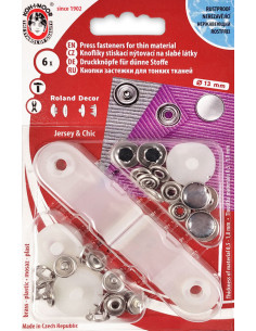 Scatola di 6 bottoni a pressione jersey Nero Perlato con attrezzo 13 mm