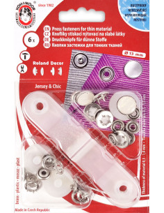 Scatola di 6 bottoni a pressione jersey Perla Bianca con attrezzo 13 mm