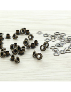 Sacchetto di 100 occhielli con rondelle 4 mm - Ottone antico