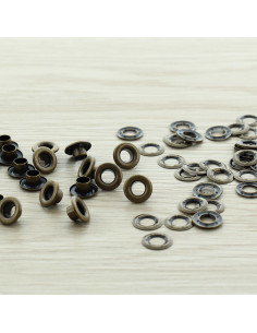 Confezione di 100 occhielli da 5 mm con rondelle - Ottone antico