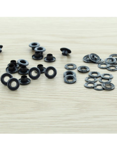 Confezione di 100 occhielli da 5 mm con rondelle - Nero