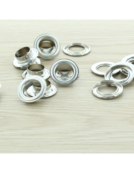 Confezione da 100 occhielli con rondelle da 14 mm - Argento