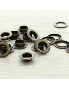 Confezione da 100 occhielli con rondelle 14 mm - Ottone antico